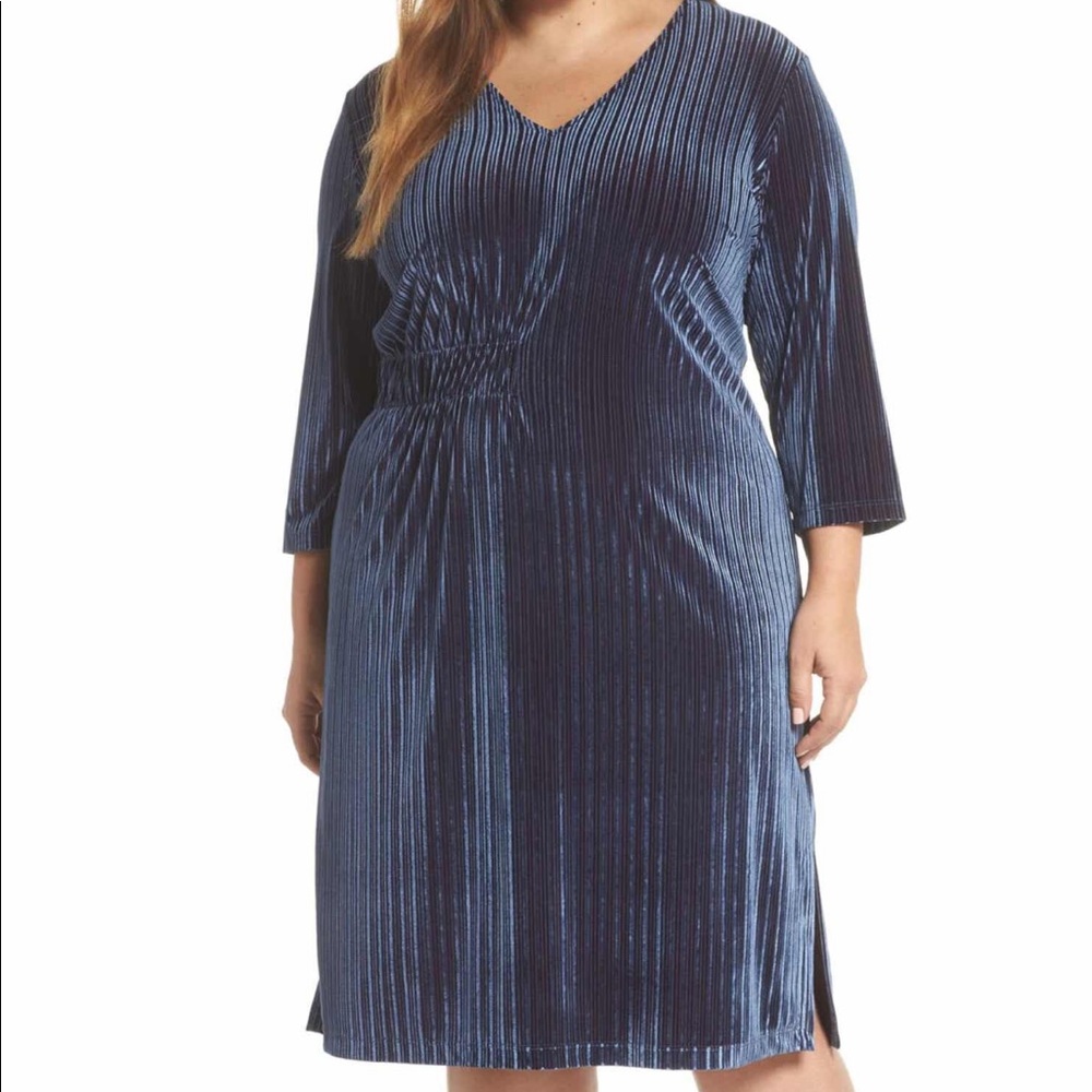 CHELSEA 28 Navy Stripe Velvet Dress NWT